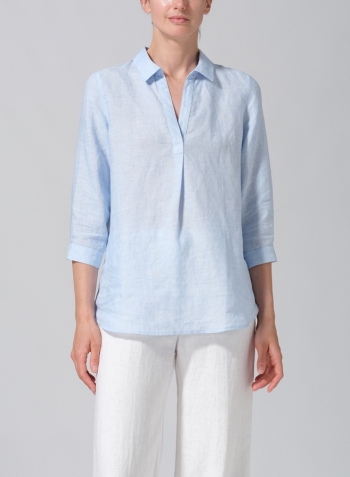 Powder Blue Linen Classic Collar Shirt