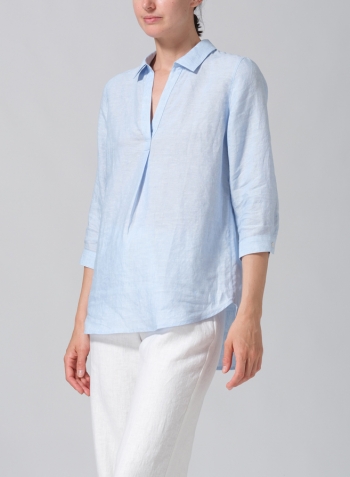Powder Blue Linen Classic Collar Shirt