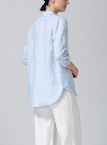 Powder Blue Linen Classic Collar Shirt