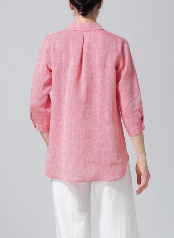Two Tone Red Linen Classic Collar Shirt