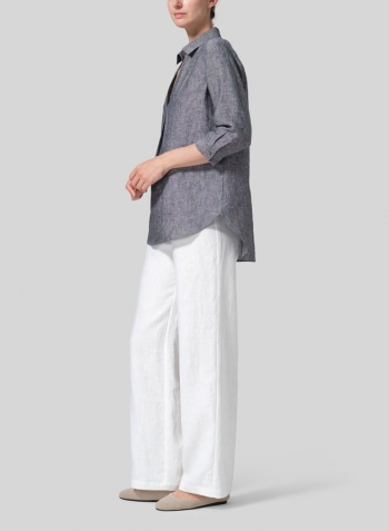 Two Tone Black Linen Classic Collar Shirt
