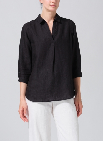 Black Linen Classic Collar Shirt