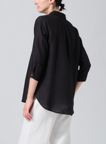 Black Linen Classic Collar Shirt