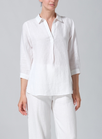 White Linen Classic Collar Shirt
