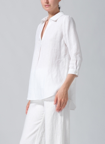 White Linen Classic Collar Shirt