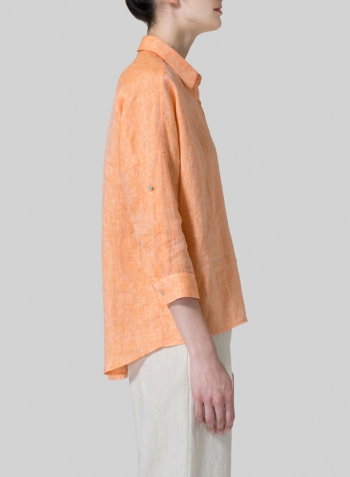 Orange Linen Crop Sleeve Boxy Shirt Set