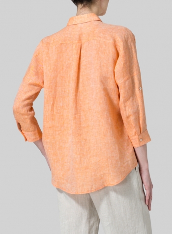 Orange Linen Crop Sleeve Boxy Shirt Set