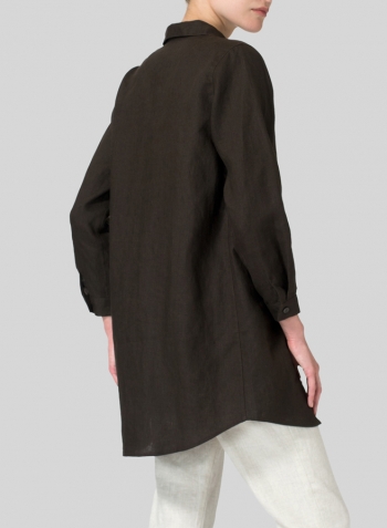 Dark Brown Heavy Linen Contrast Collar Shirt Jacket