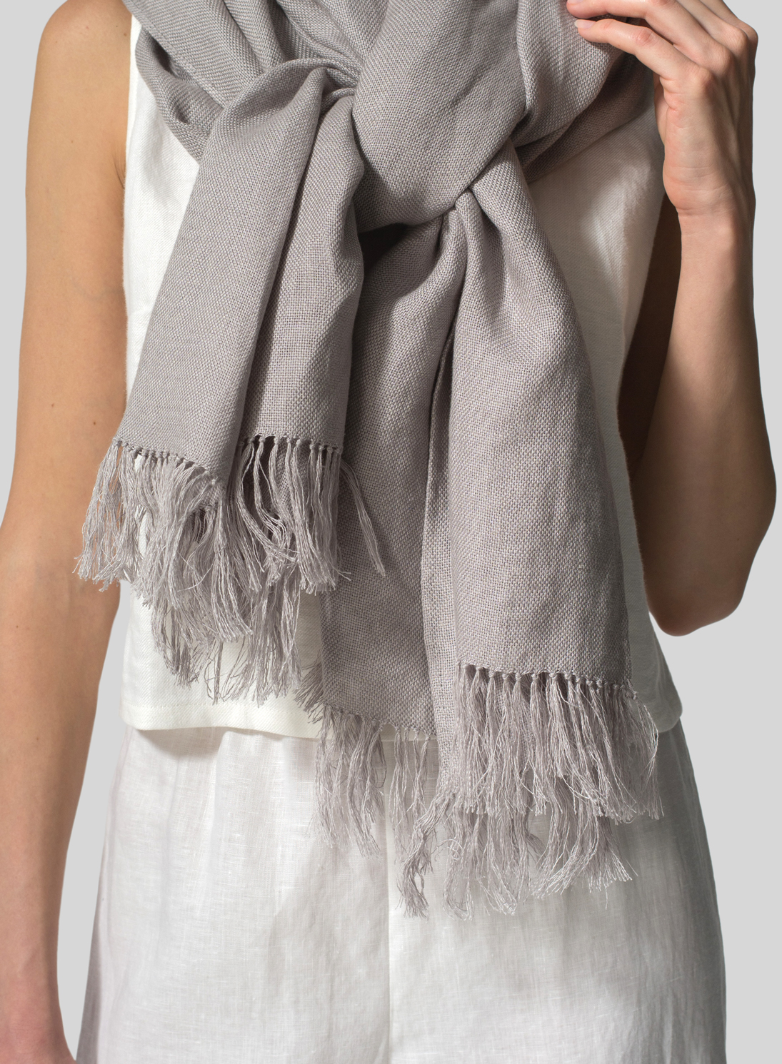 Linen Khaki Gray Long Scarf