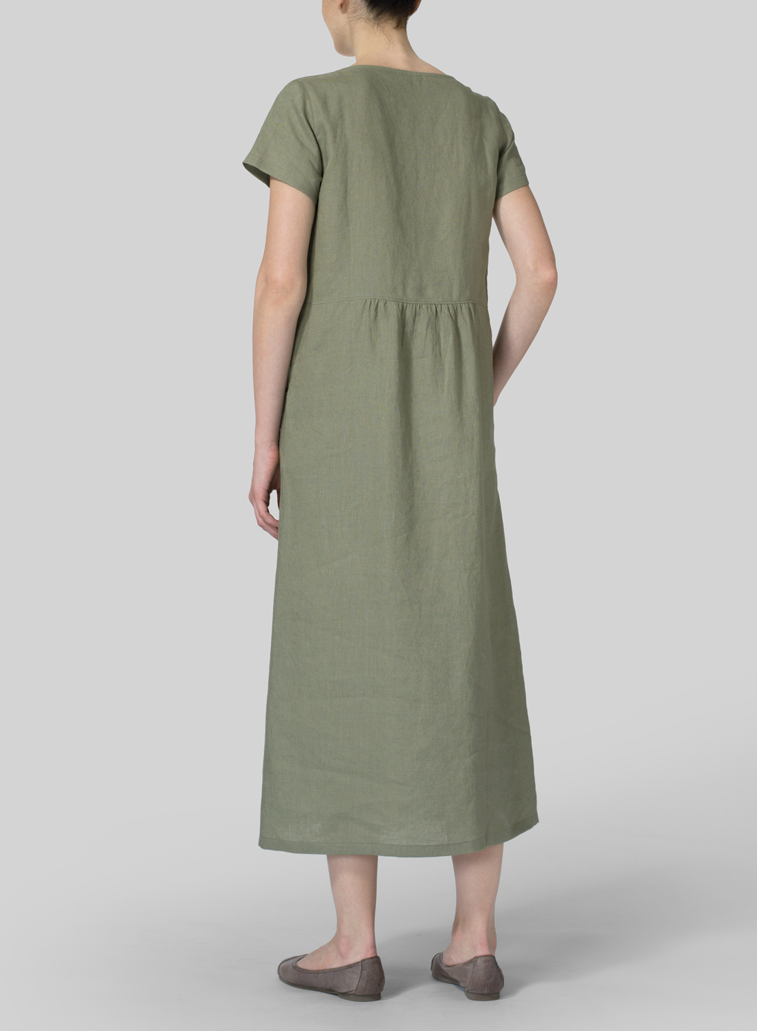 Olive Linen Short Sleeve Dress