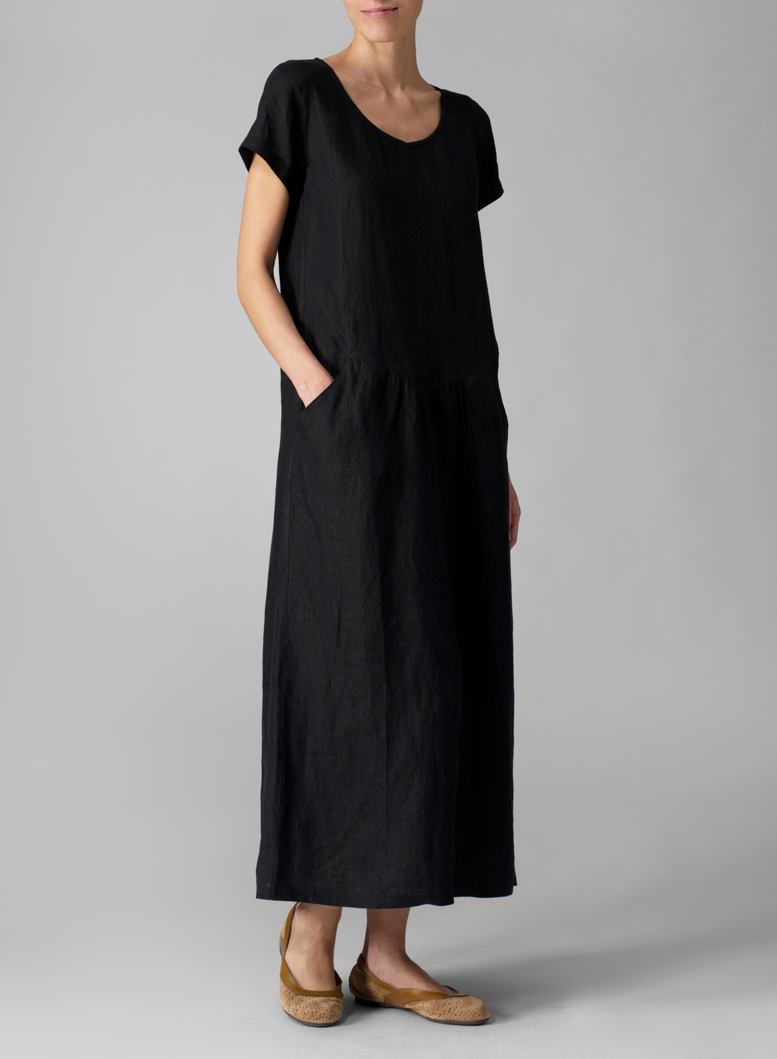 Tencel Linen Short Sleeve Little Black Dress