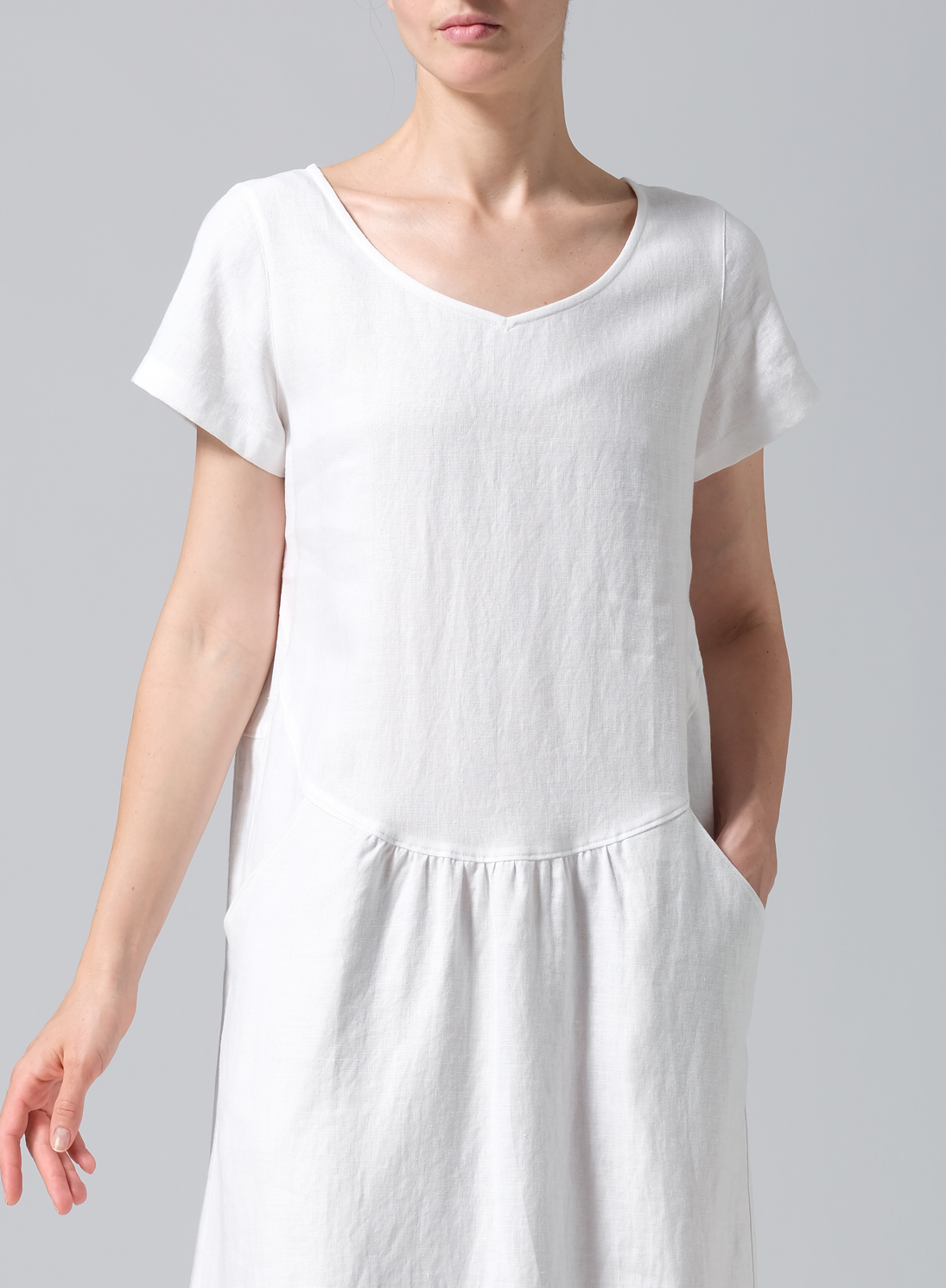 Vintage Linen Backless Short Sleeves Dress