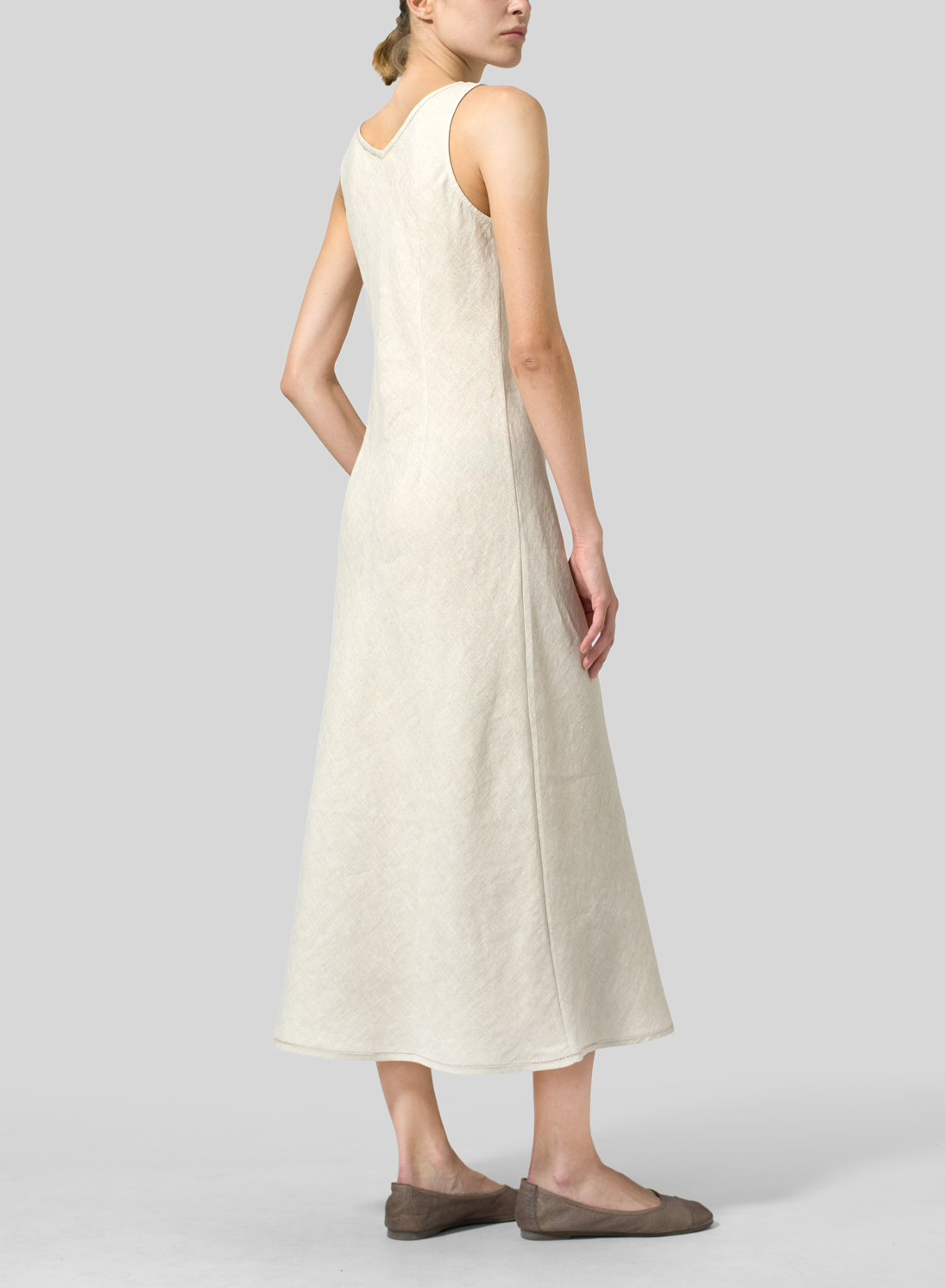 Linen Bias Cut Sleeveless Long Dress Plus Size