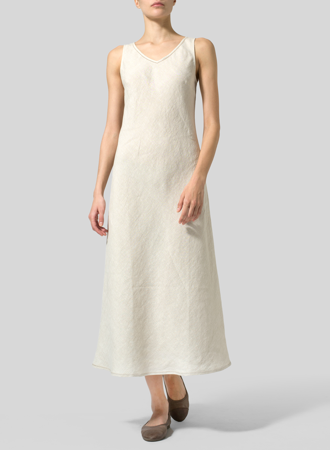 Linen Bias Cut Sleeveless Long Dress ...