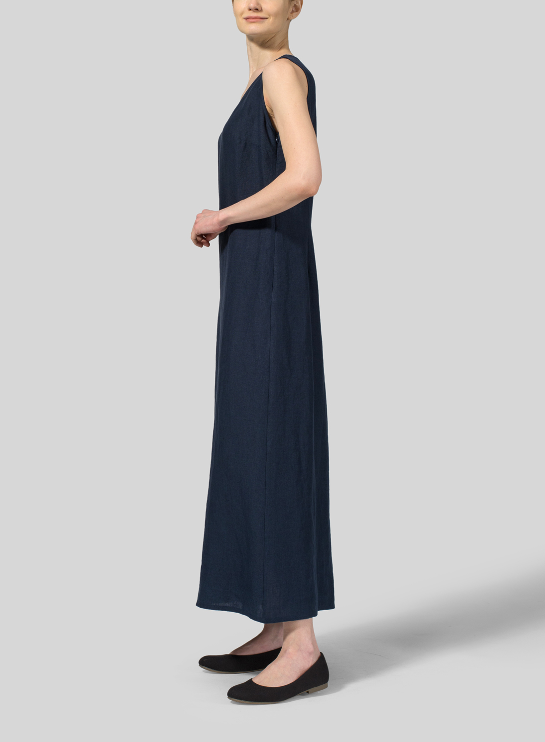 Linen Scoop Neck Sleeveless Long Dress Plus Size