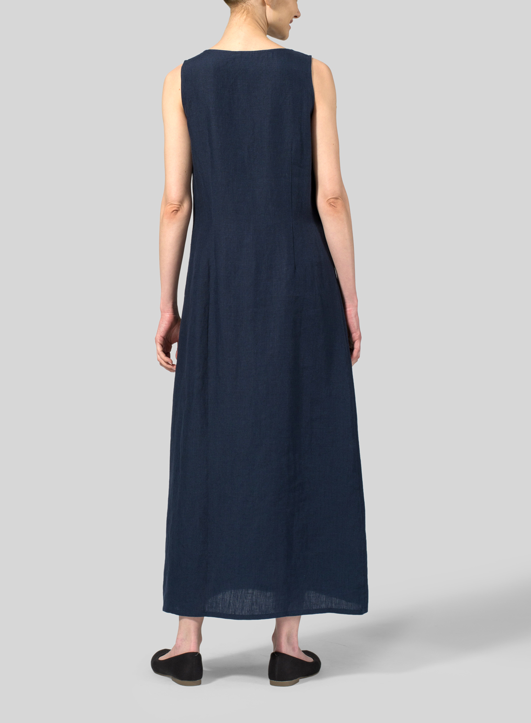 Linen Scoop Neck Sleeveless Long Dress - Plus Size