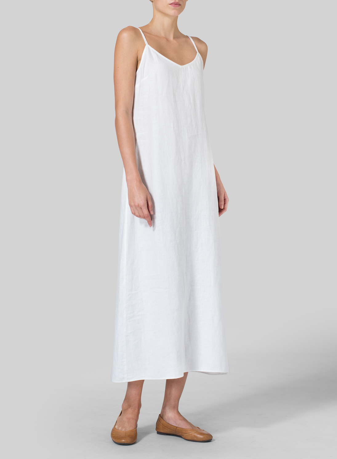 Linen Spaghetti Strap Extra Long Dress - Plus Size