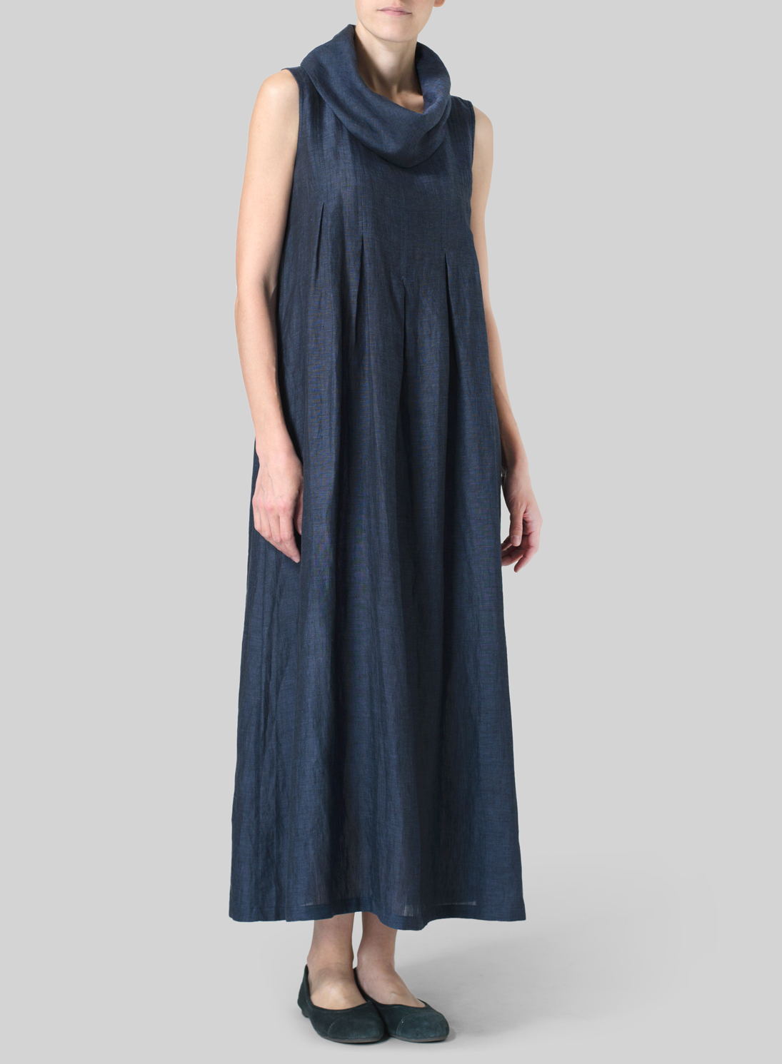 cowl neck linen dress