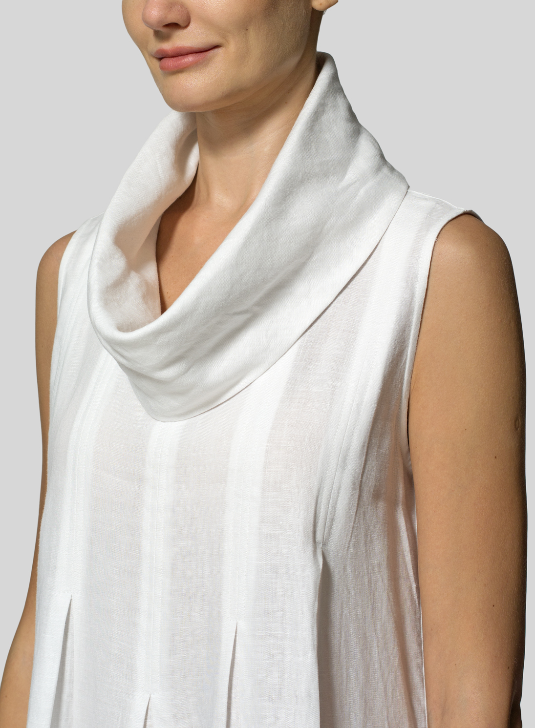 Linen Sleeveless Cowl Neck Long Dress