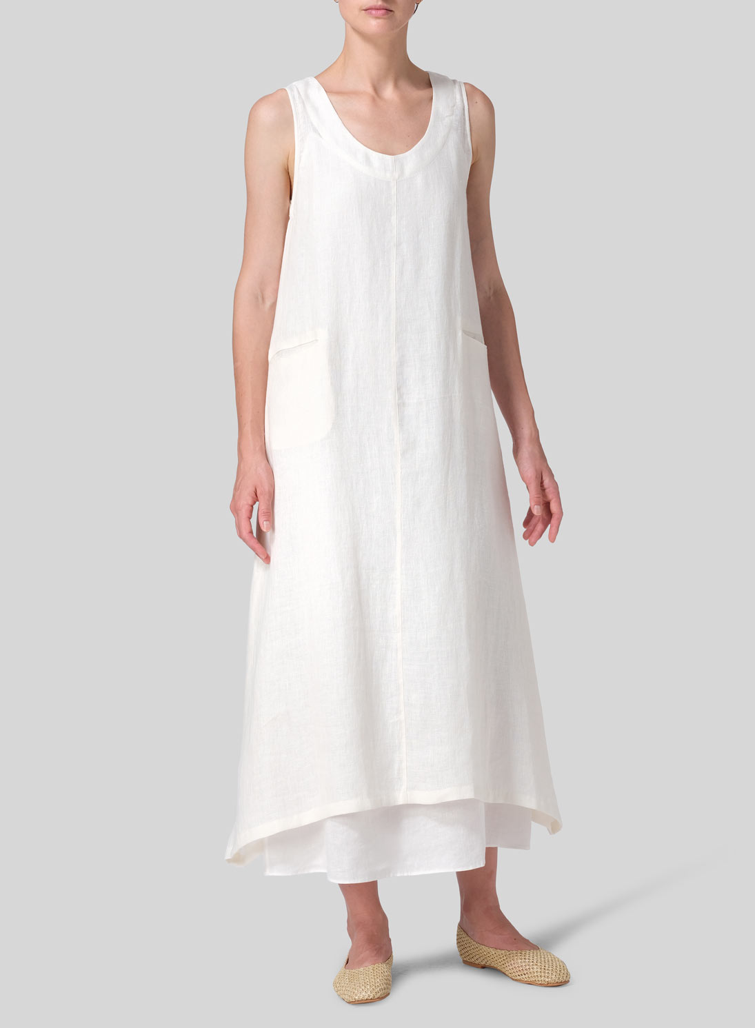 Lightweight Linen Sleeveless Long Dress - Plus Size