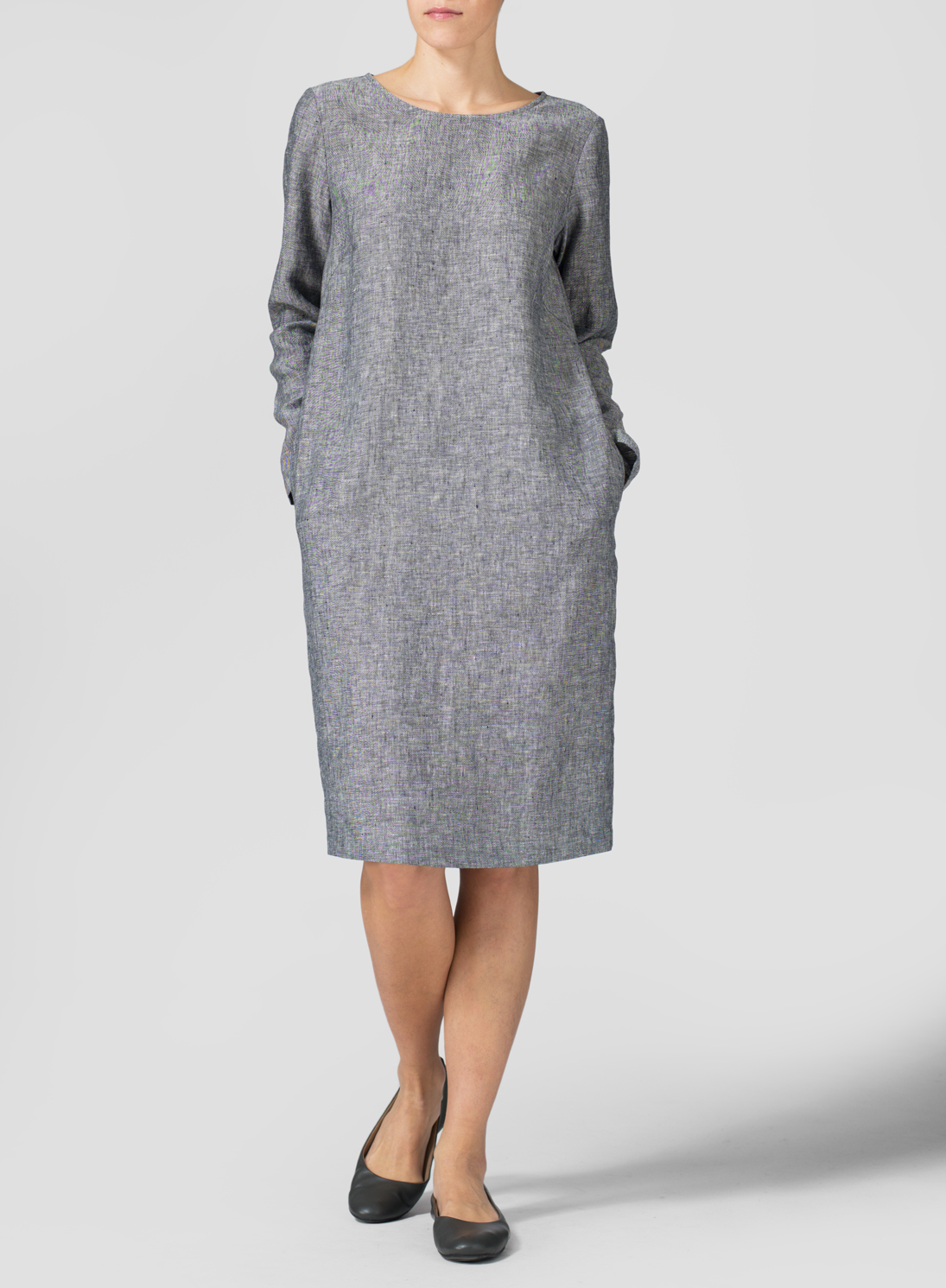 Linen Long Sleeve Mid-Length Dress