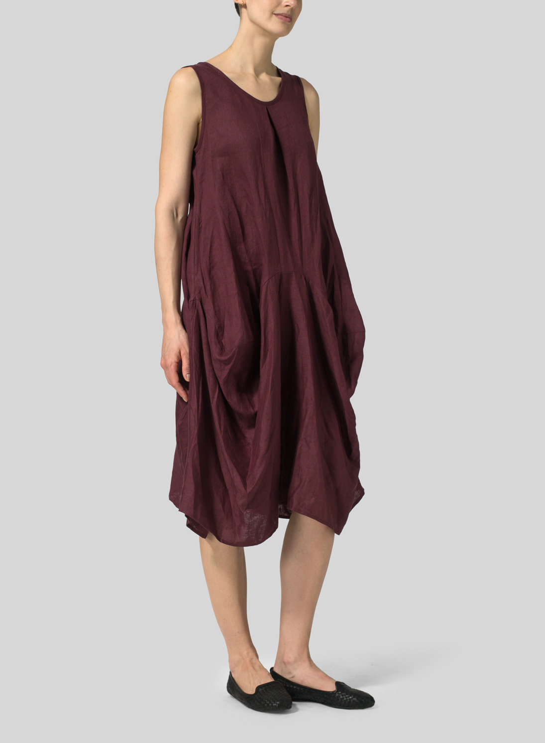 Linen Sleeveless Draped Dress Plus Size