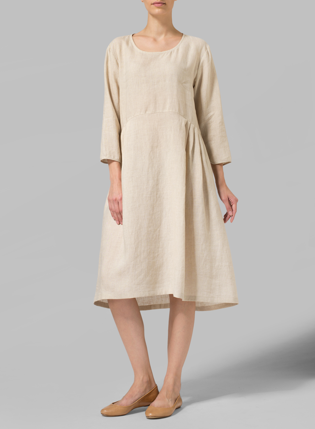 Linen Empire Waist Midi Dress - Plus Size