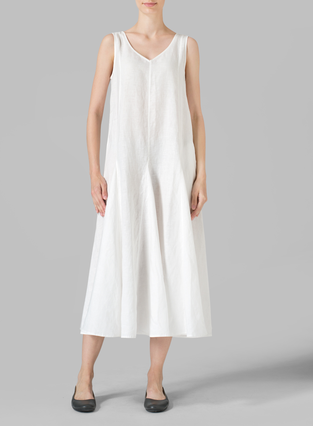 Linen Sleeveless Tea Length Dress