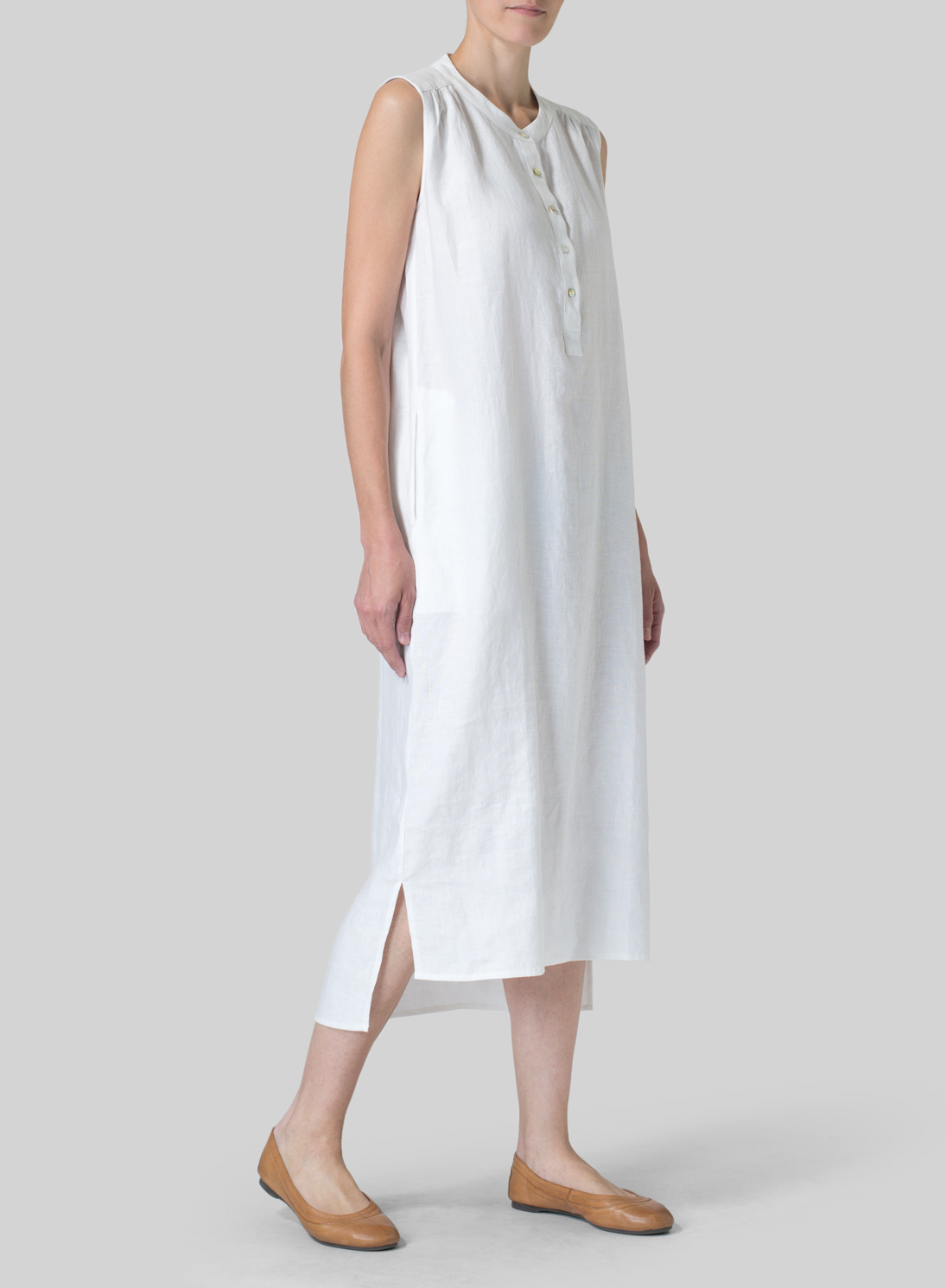 White Linen Slip On Dress - Plus Size