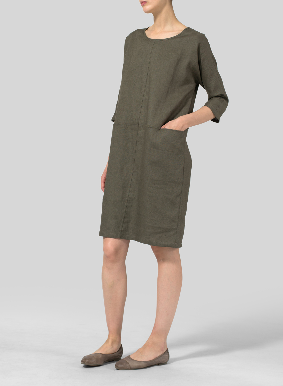 Linen Straight Cut Dress - Plus Size