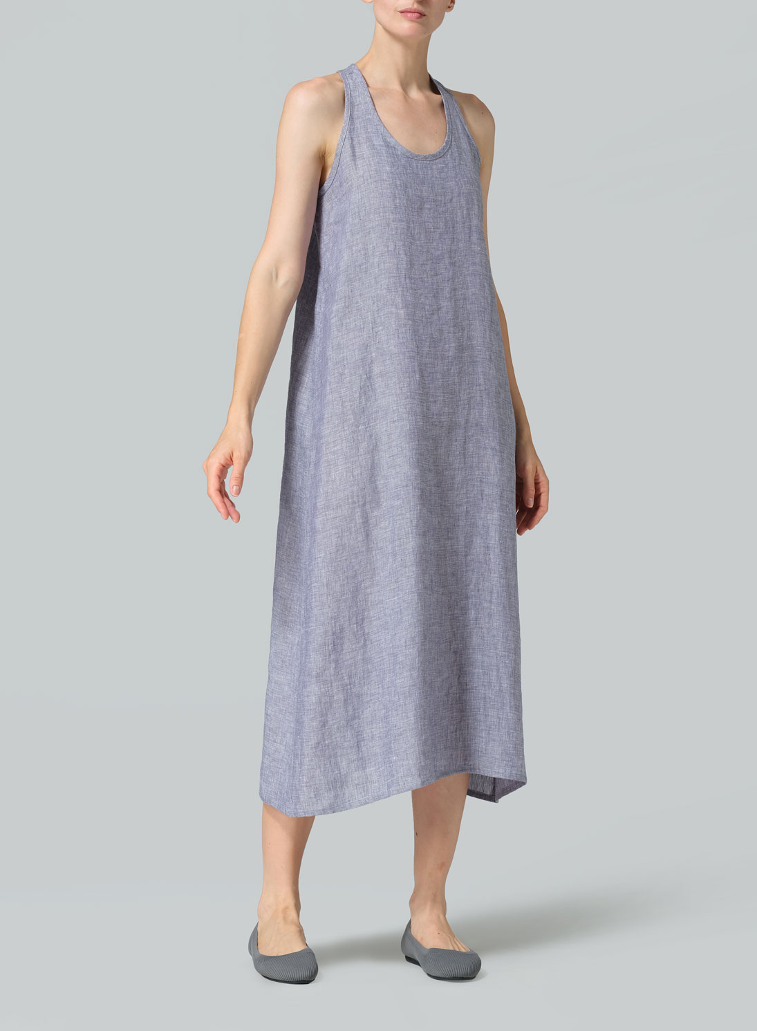 Linen Dipped-Hem Maxi Dress