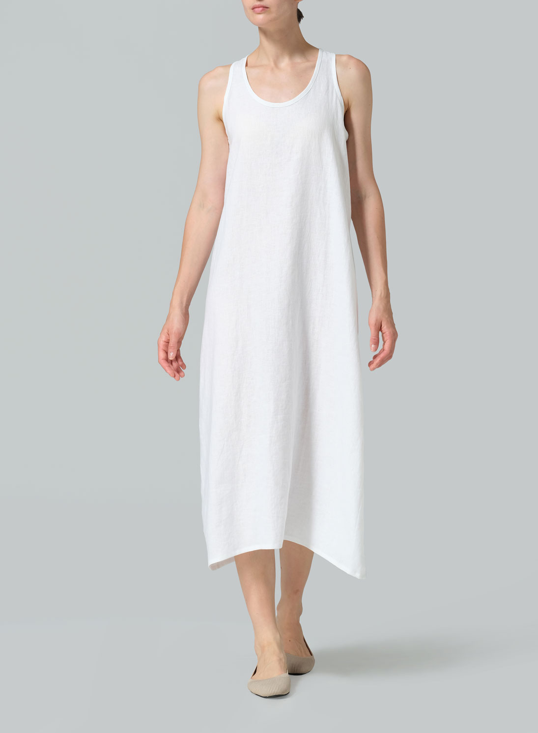 Linen Dipped-Hem Maxi Dress