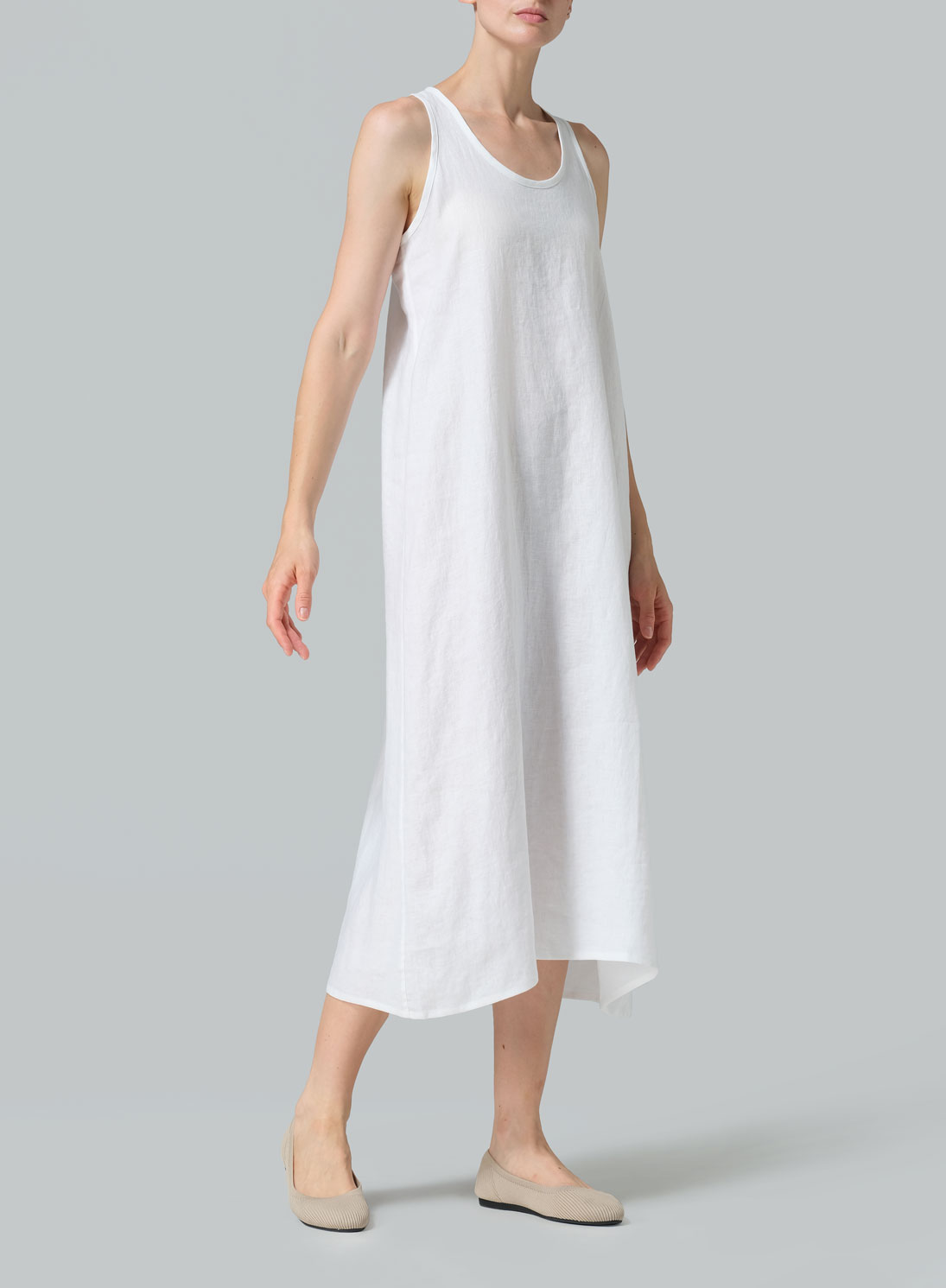 Linen Dipped-Hem Maxi Dress