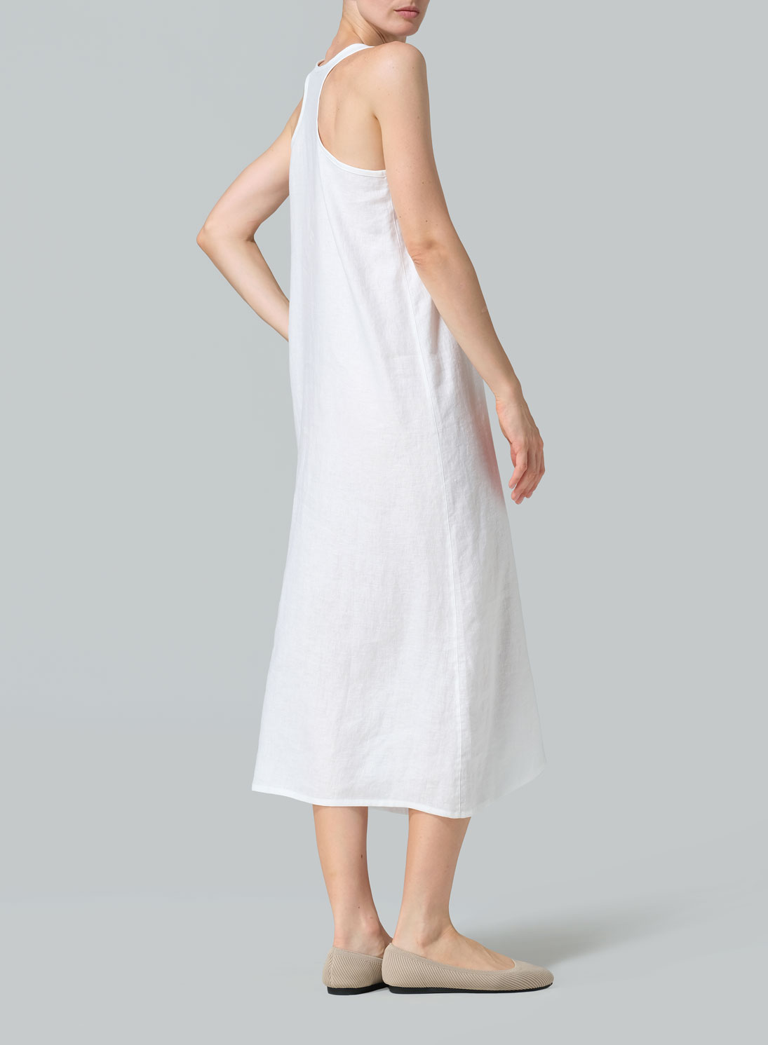 Linen Dipped-Hem Maxi Dress