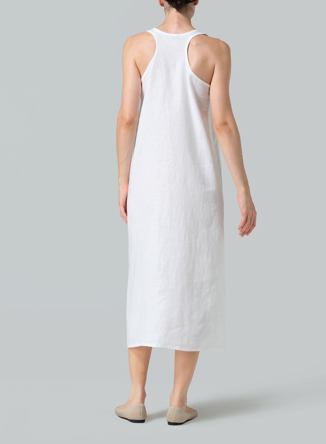 Linen Dipped-Hem Maxi Dress