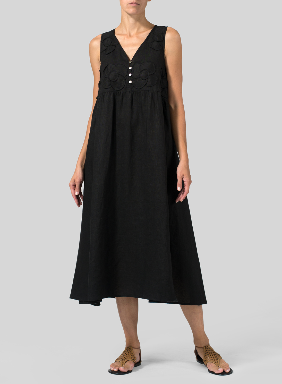 Black Linen Sleeveless Aline Dress