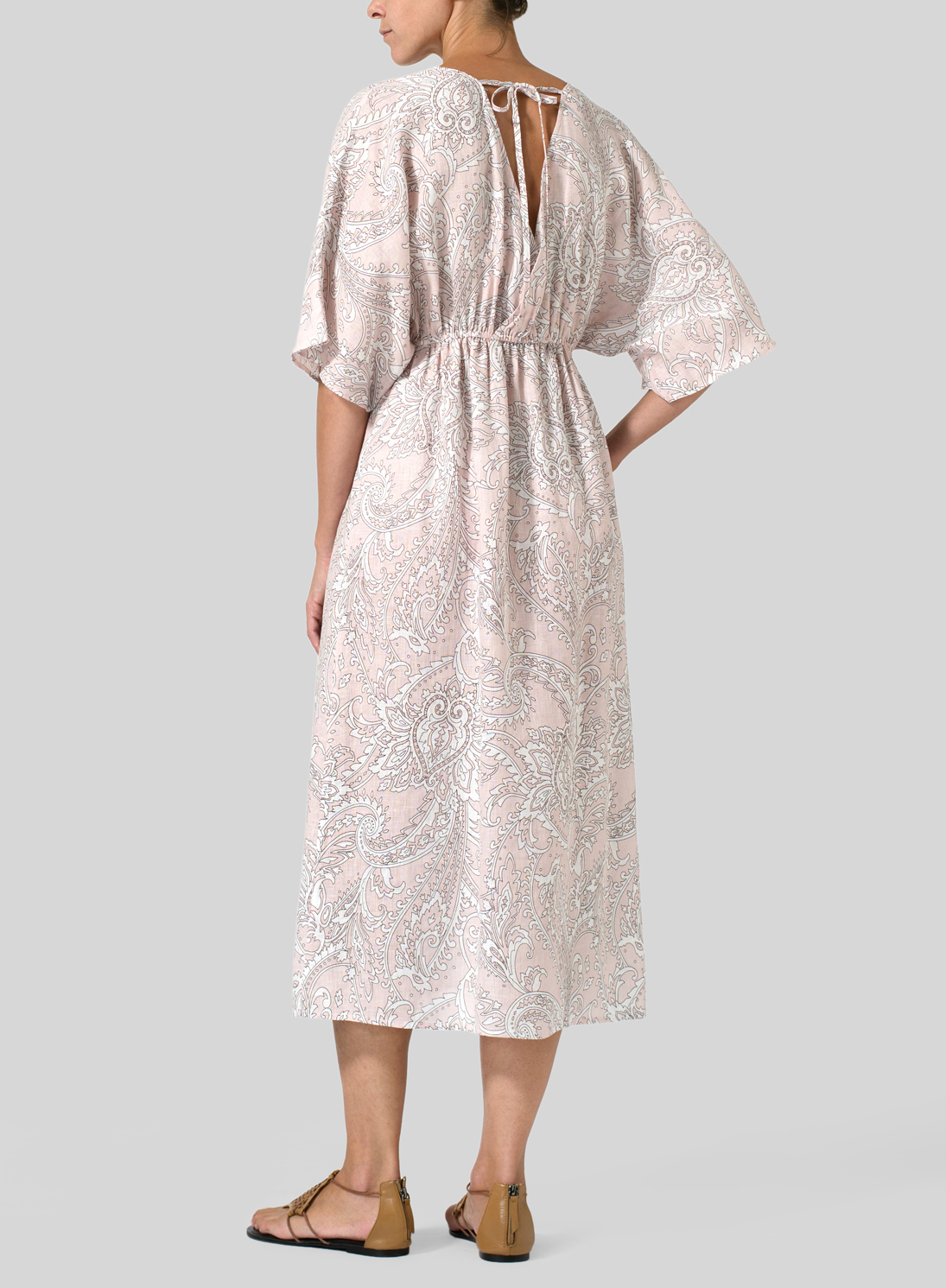 Linen Printed VNeck Dolman Sleeves Dress Plus Size