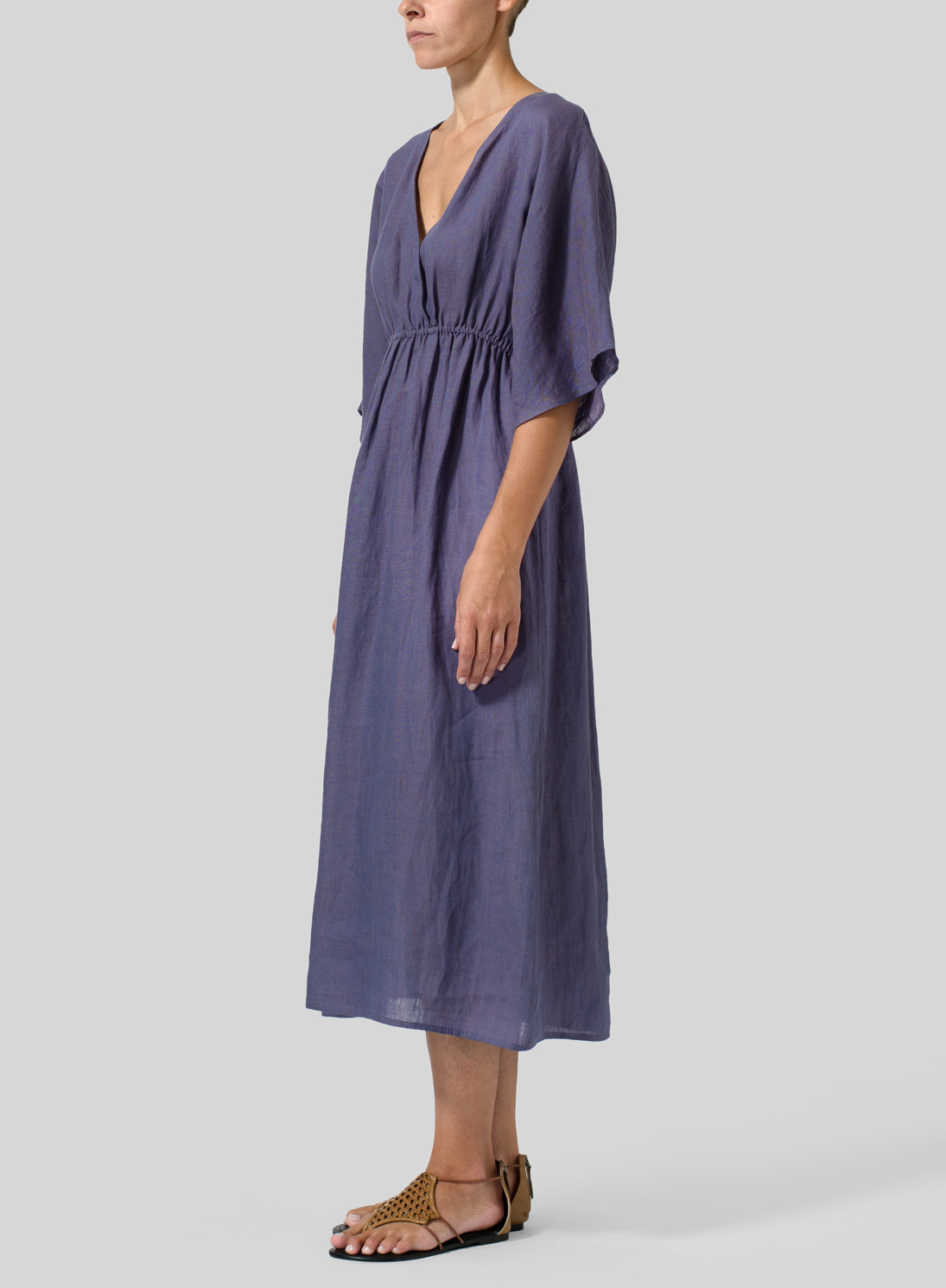 Linen VNeck Dolman Sleeves Dress
