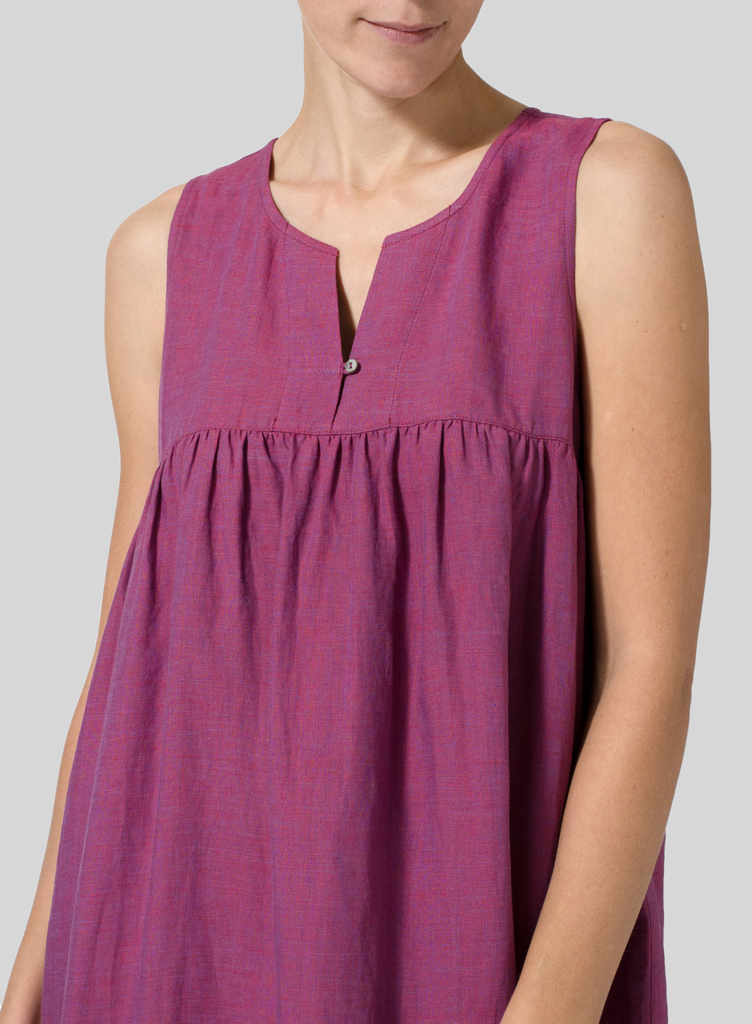 Two Tone Purple Linen Sleeveless Pleated Dress - Plus Size