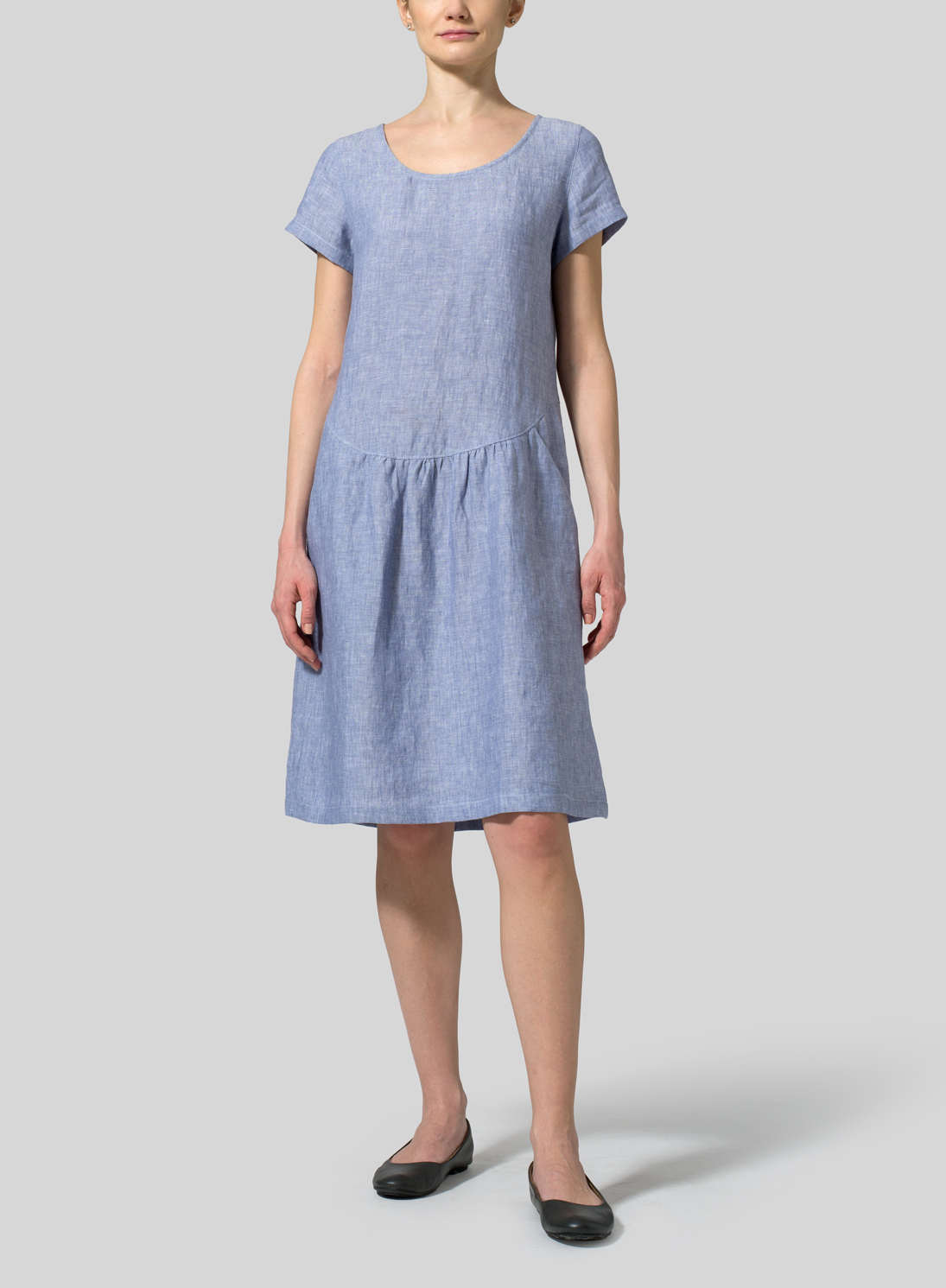 Linen Short Sleeves KneeLength Dress Plus Size