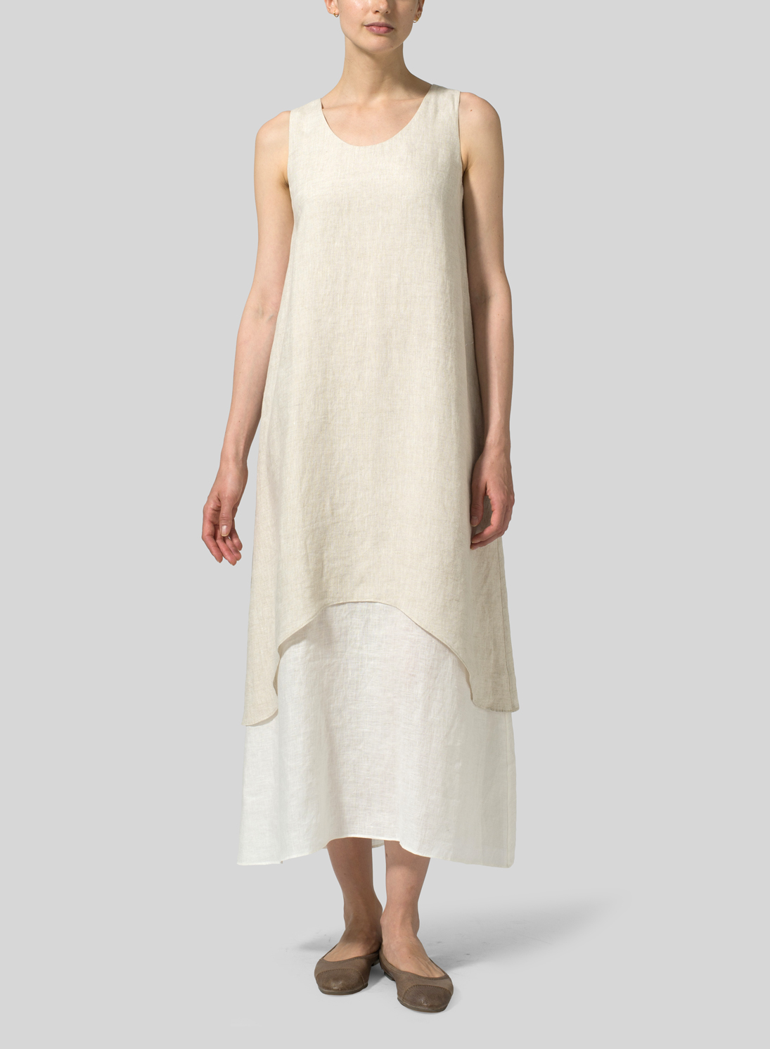 Linen Double Layer Extra Long Dress Plus Size