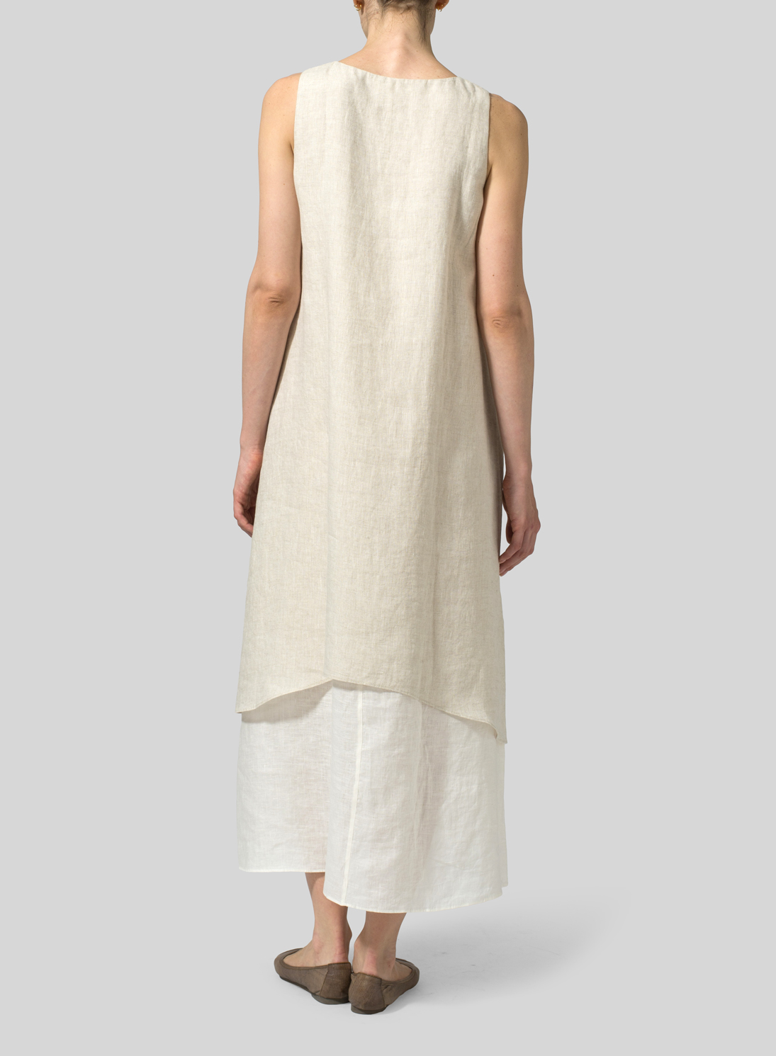 Linen Double Layer Extra Long Dress Plus Size
