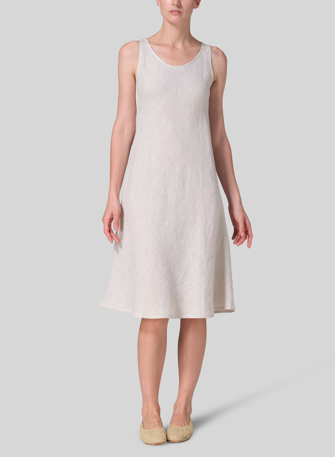 Linen Bias Cut A-Line Midi Dress