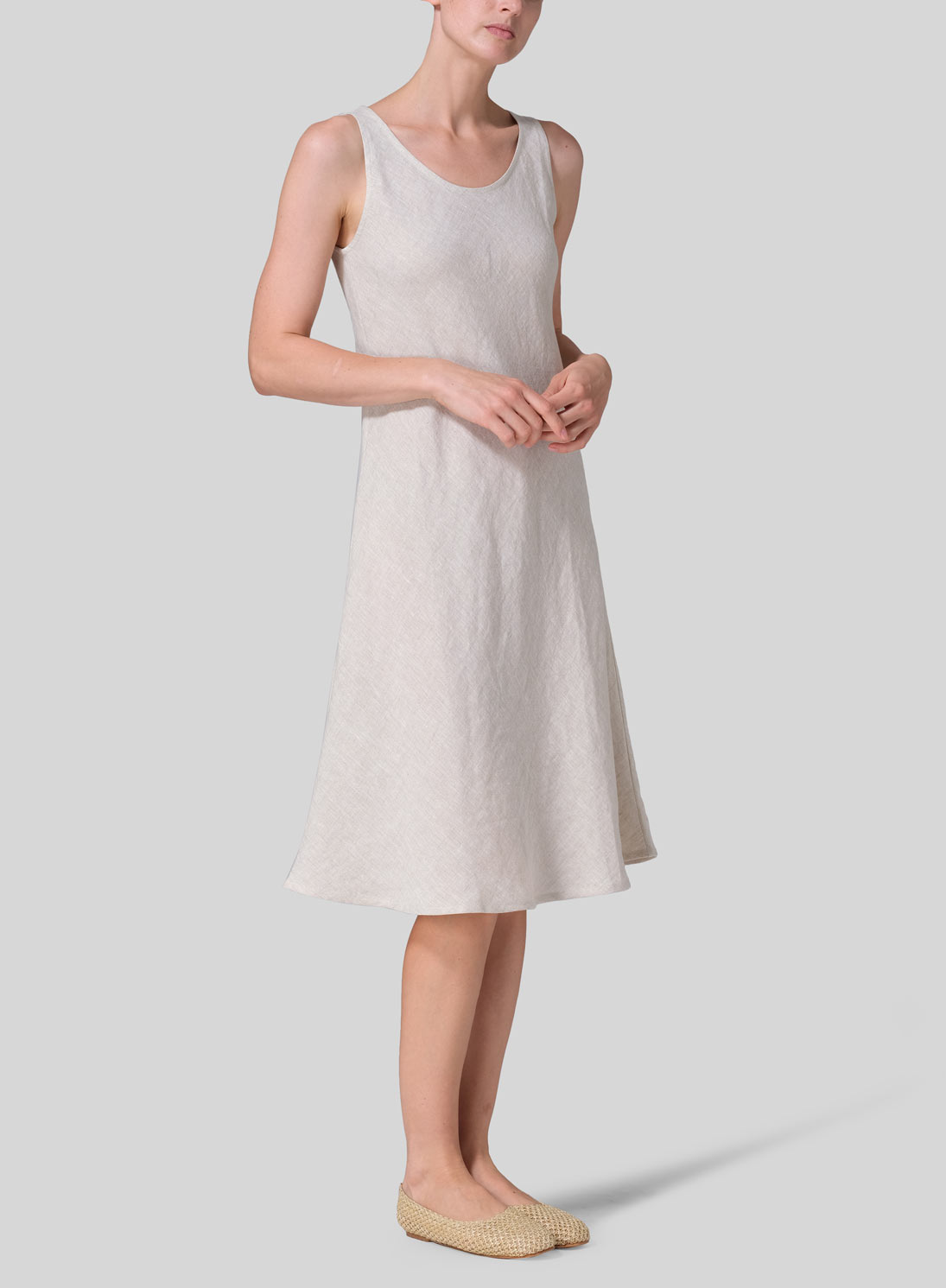 Linen Bias Cut A-Line Midi Dress