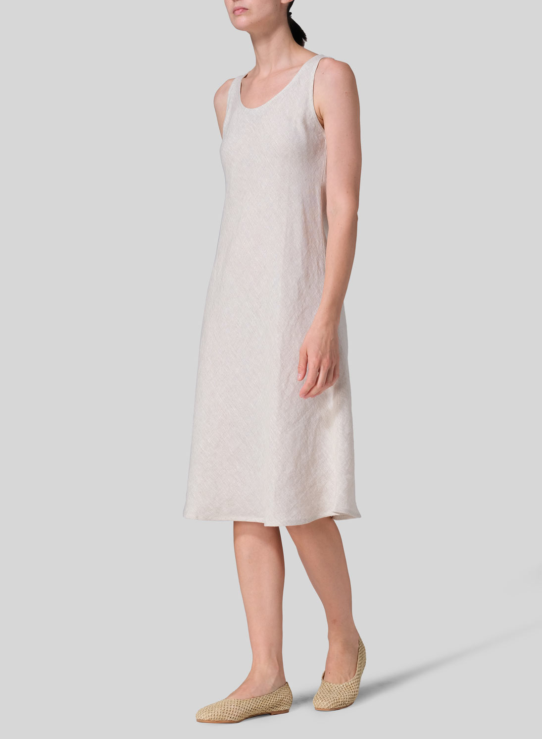 Linen Bias Cut A-Line Midi Dress