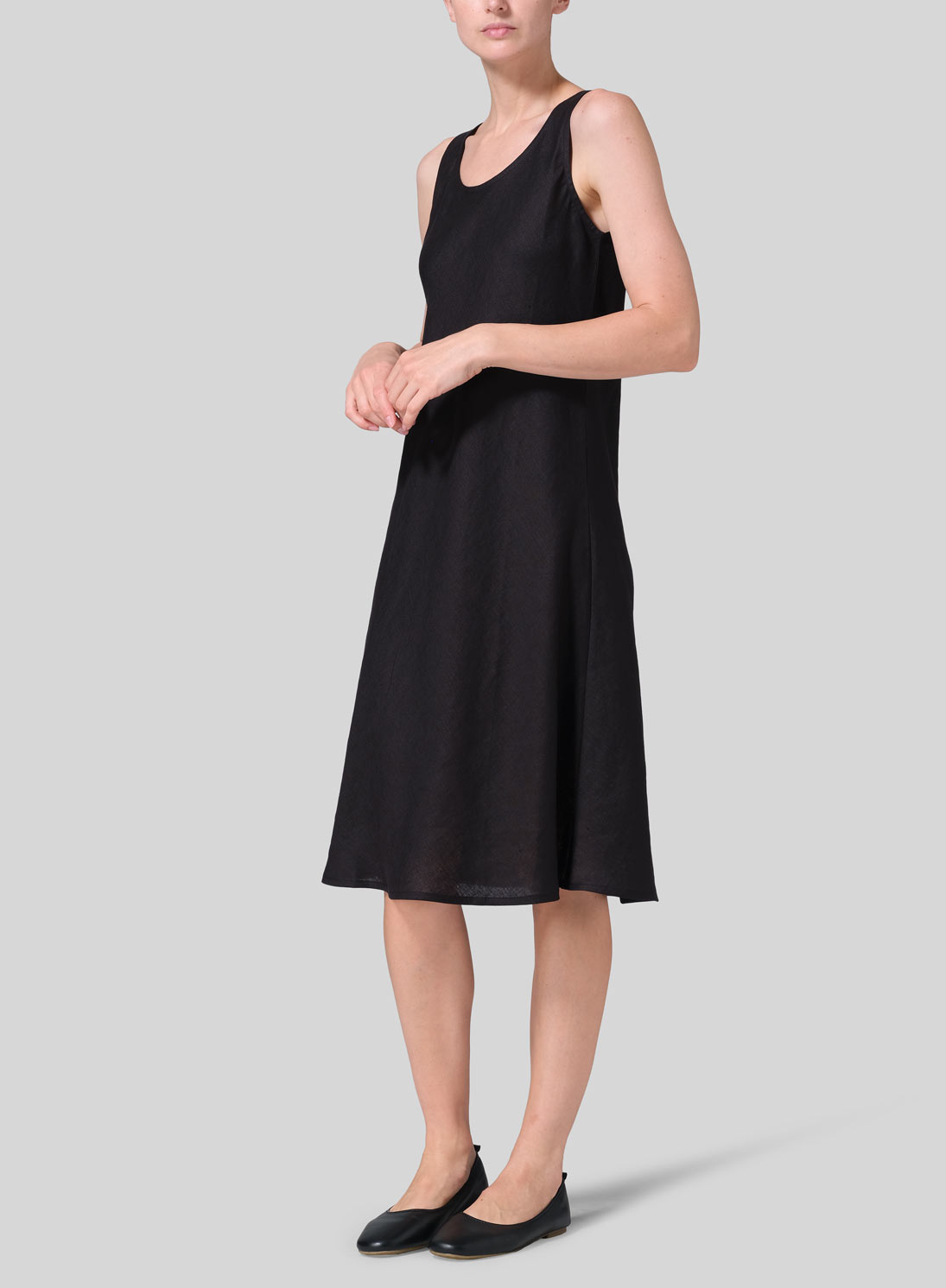 Linen Bias Cut A-Line Midi Dress