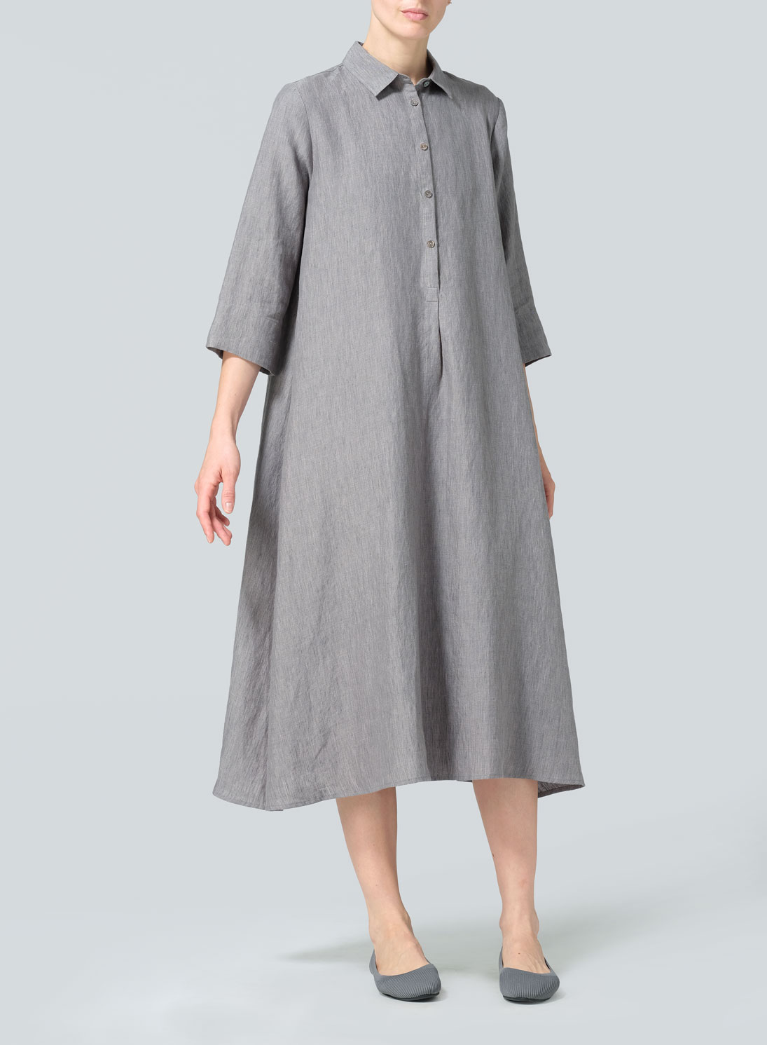 Linen A-Line Midi Shirt Dress