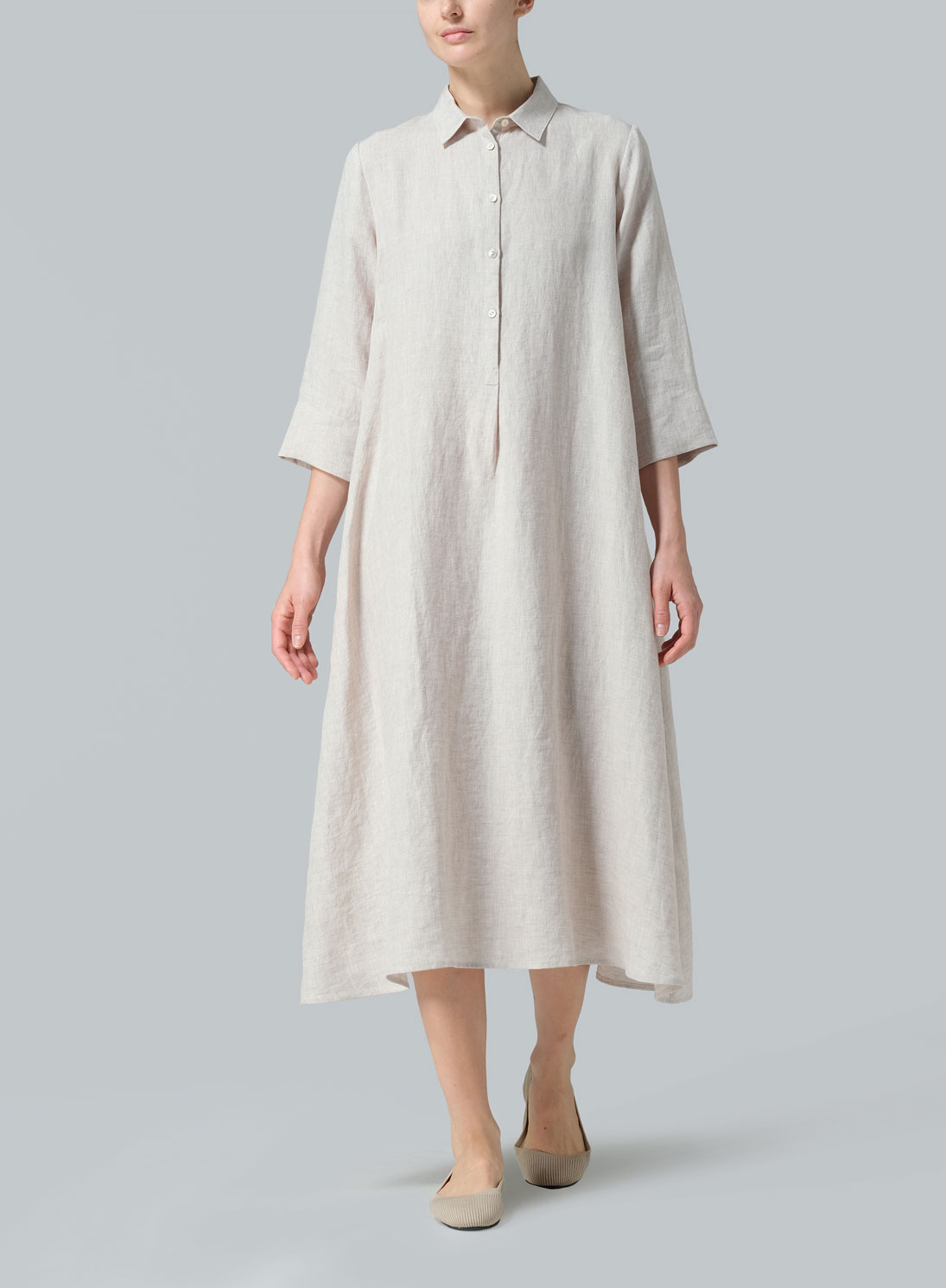 Linen A-Line Midi Shirt Dress