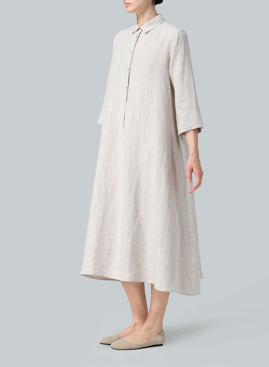 Linen A-Line Midi Shirt Dress