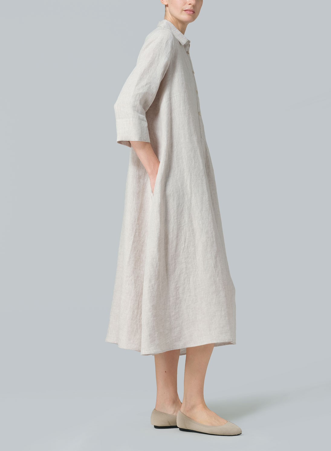 Linen A-Line Midi Shirt Dress